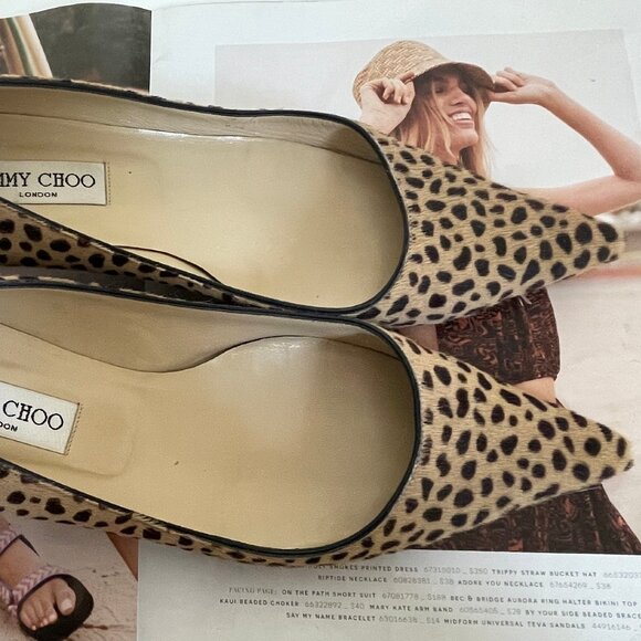 JIMMY CHOO Black & Tan Leather & Pony Hair Animal Print Kitten Heels: Size 39.5 - Picture 2 of 8